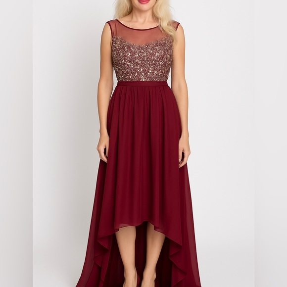 Cinderella Divine Burgundy Hi-Low Prom Dress 16 Beaded Sequins Formal Gown
✨ - Picture 1 of 17